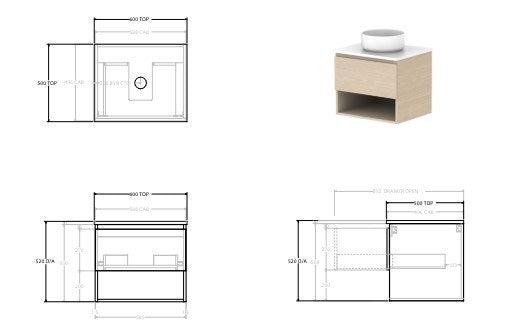 Glacier Full Depth Shelf Vanity Unit 600