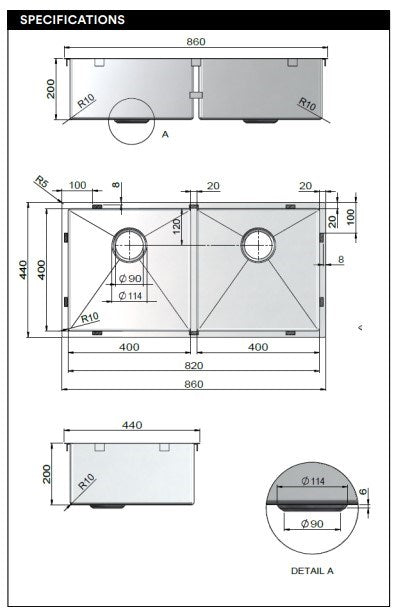 Lavello Double Kitchen Sink 860